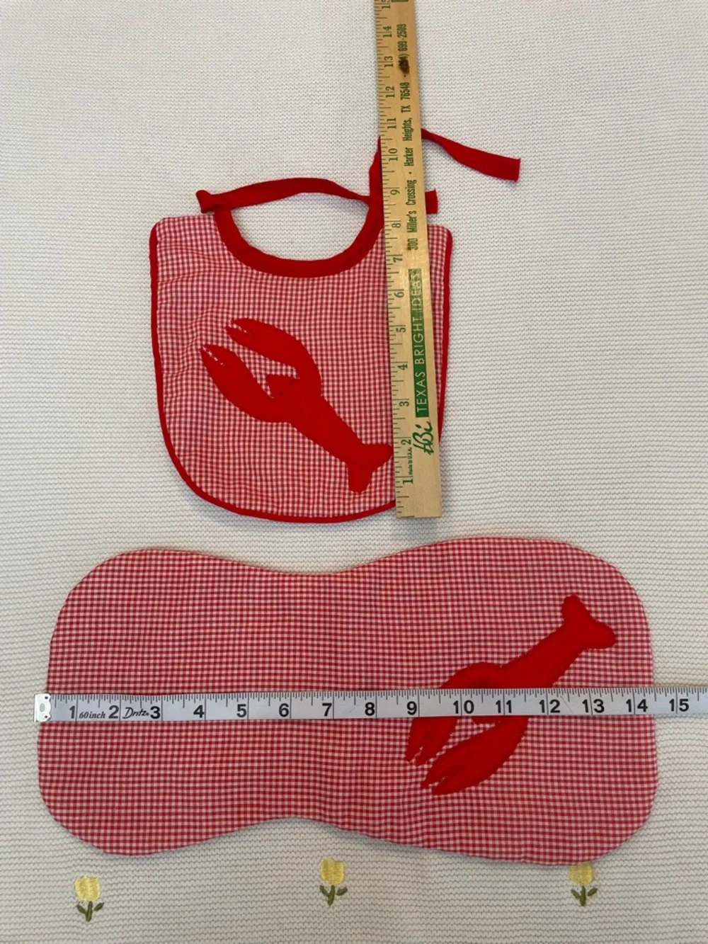 Handmade Red Gingham Lobster Baby Bib & Burp Cloth Set Nautical Coastal Preppy